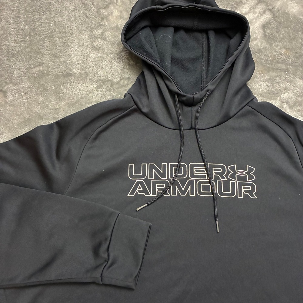Under Armour Hoodie Mens‎ Large Black Fleece Pullover Big Logo Athletic